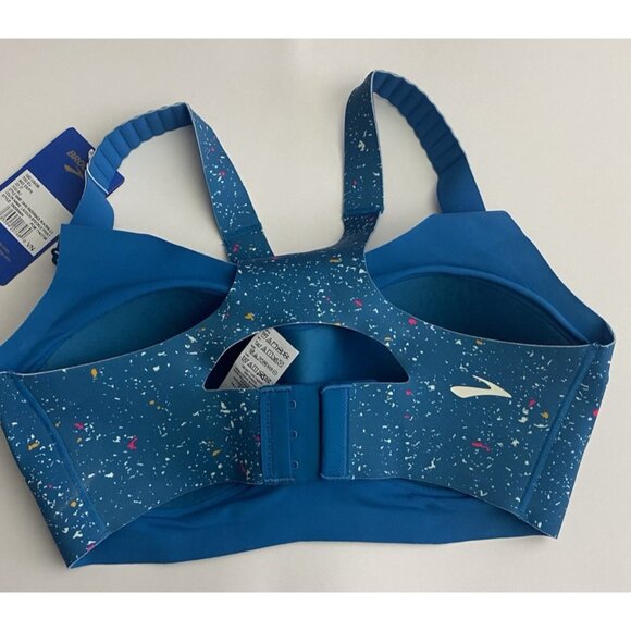 Brooks 32D Dare Racerback Run 2.0 Sports Bra Lagoon Speckle Print Sweat Wicking - Picture 7 of 10